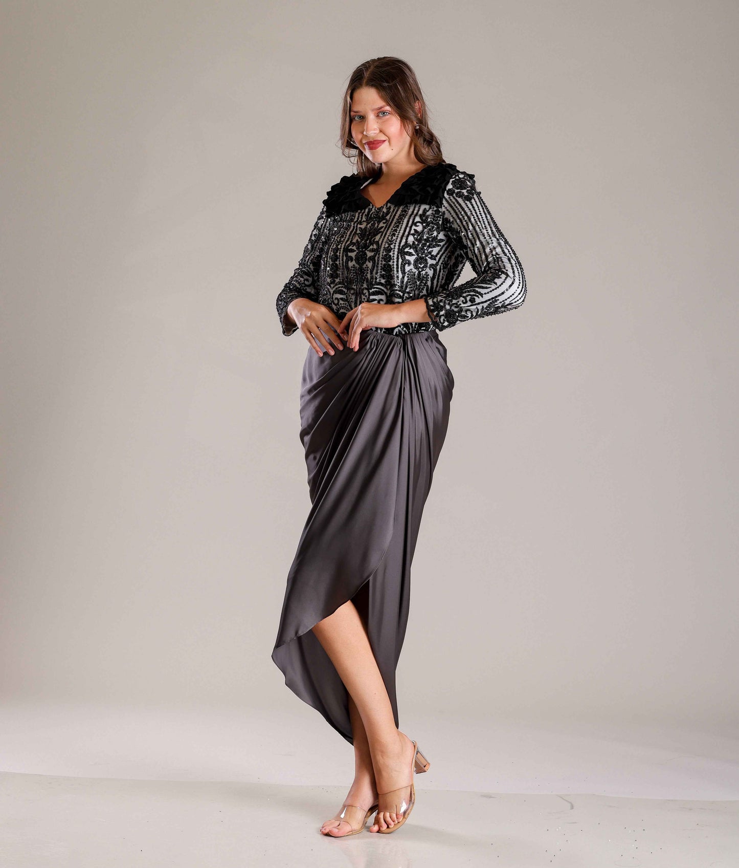 Black & White Drape Outfit - Sakshi Narula