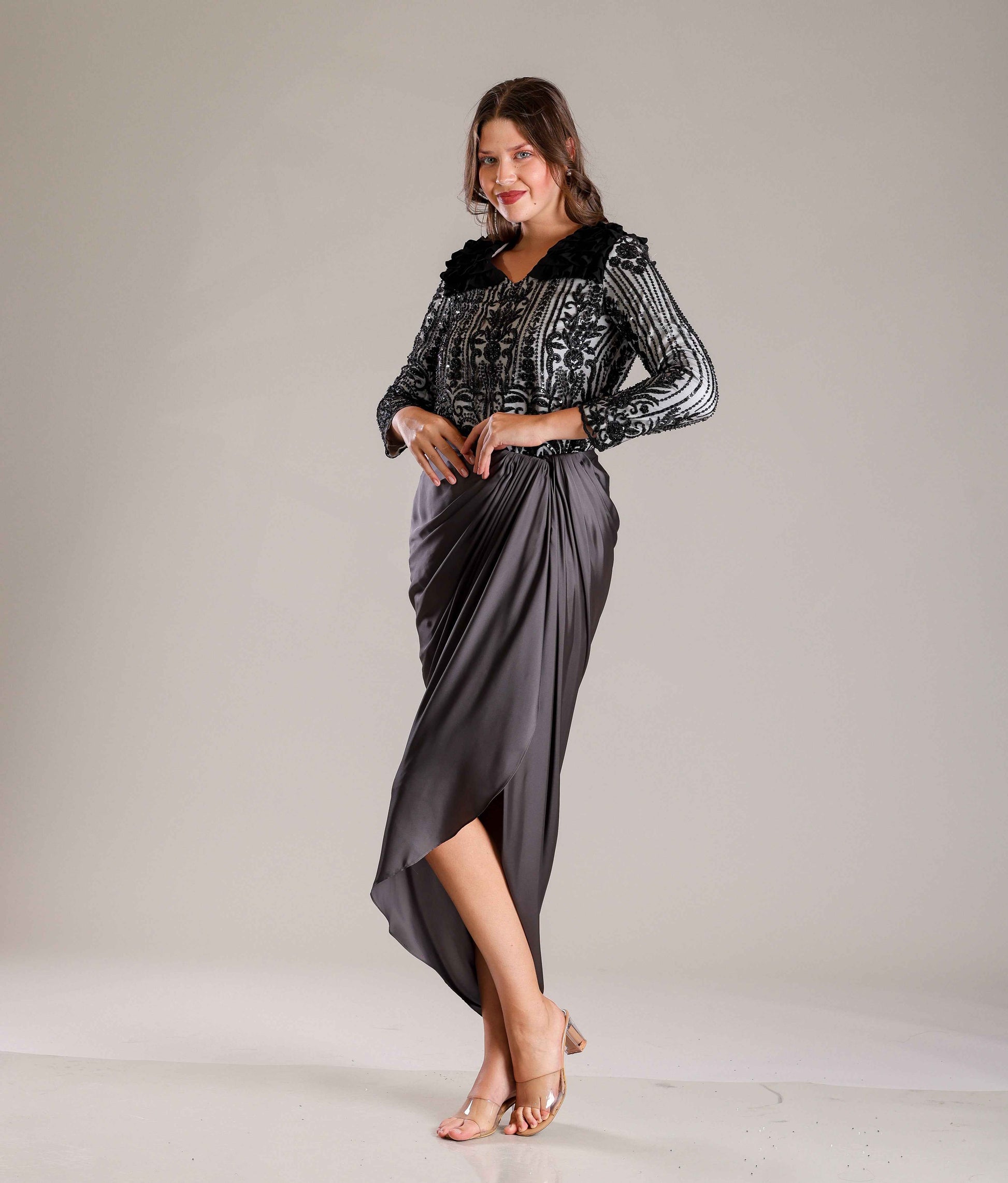 Black & White Drape Outfit - Sakshi Narula