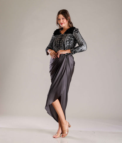 Black & White Drape Outfit - Sakshi Narula