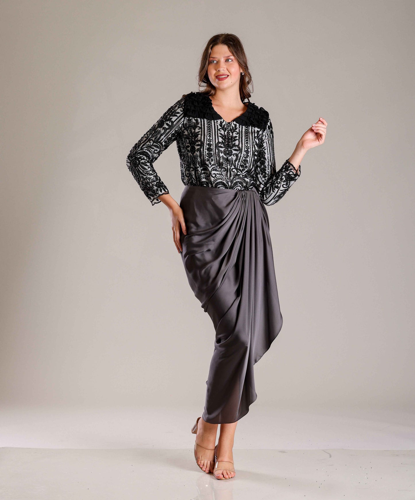 Black & White Drape Outfit - Sakshi Narula