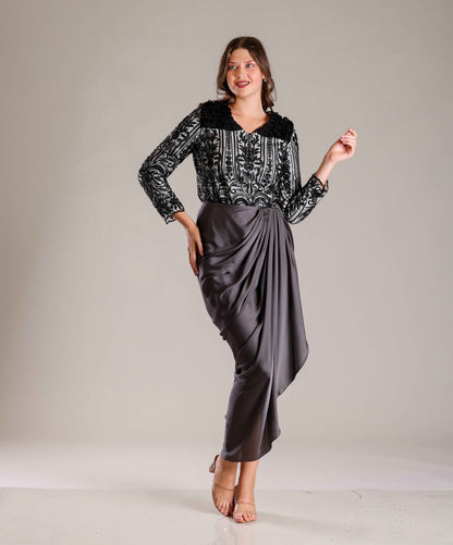 Black & White Drape Outfit - Sakshi Narula