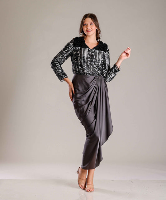 Black & White Drape Outfit - Sakshi Narula