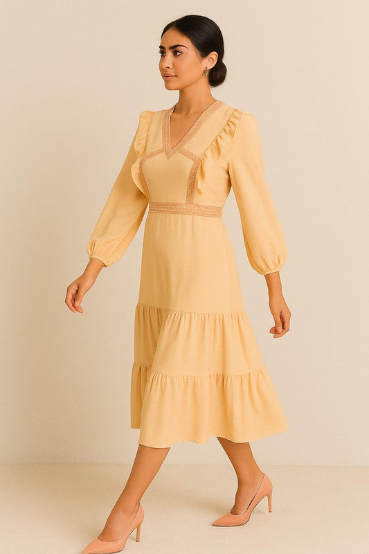 Light Beige Cotton Lace Frill Dress