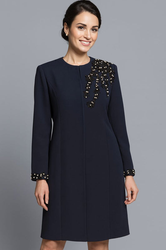 Navy Blue Lycra Dress with Pearl and Black Cut dana Elegance