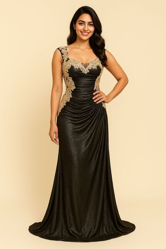 Black Gold Shimmer Lycra Maxi Dress