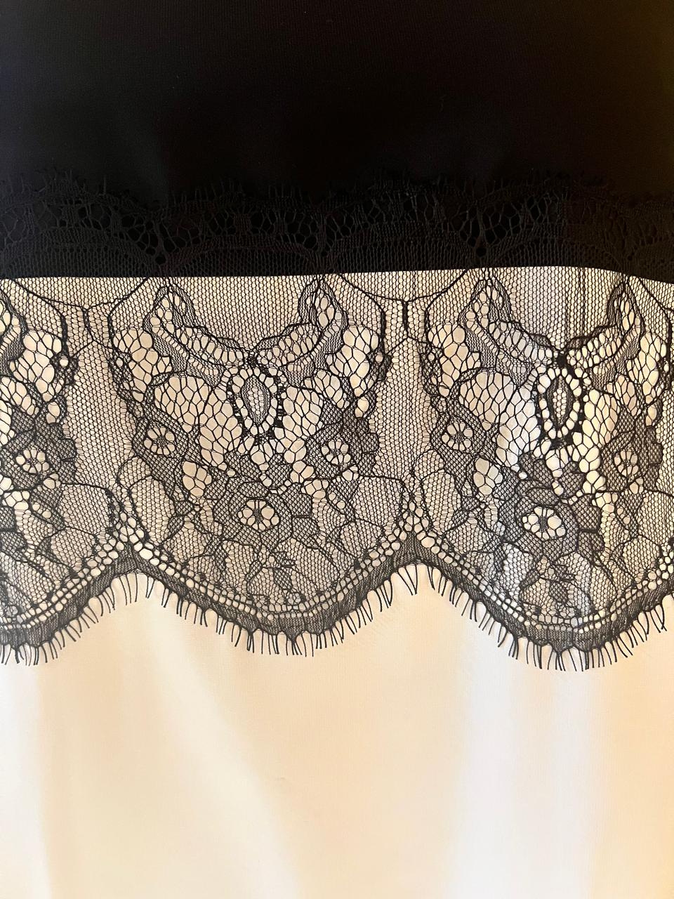 Elegant Black & Ivory Lace Waist Top