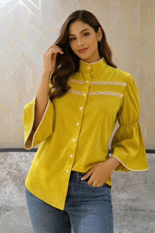 Lime Green Cotton Top with Delicate Lace Detailing