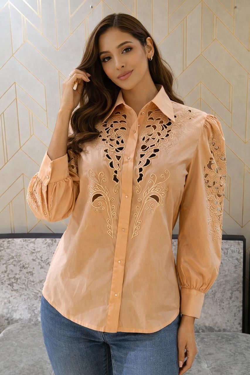 Powder Pink Cotton Top with Delicate Cutwork Detailing