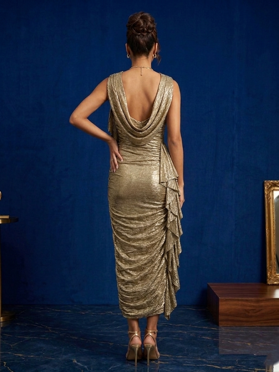 Antique Gold Gathered Lycra Dress