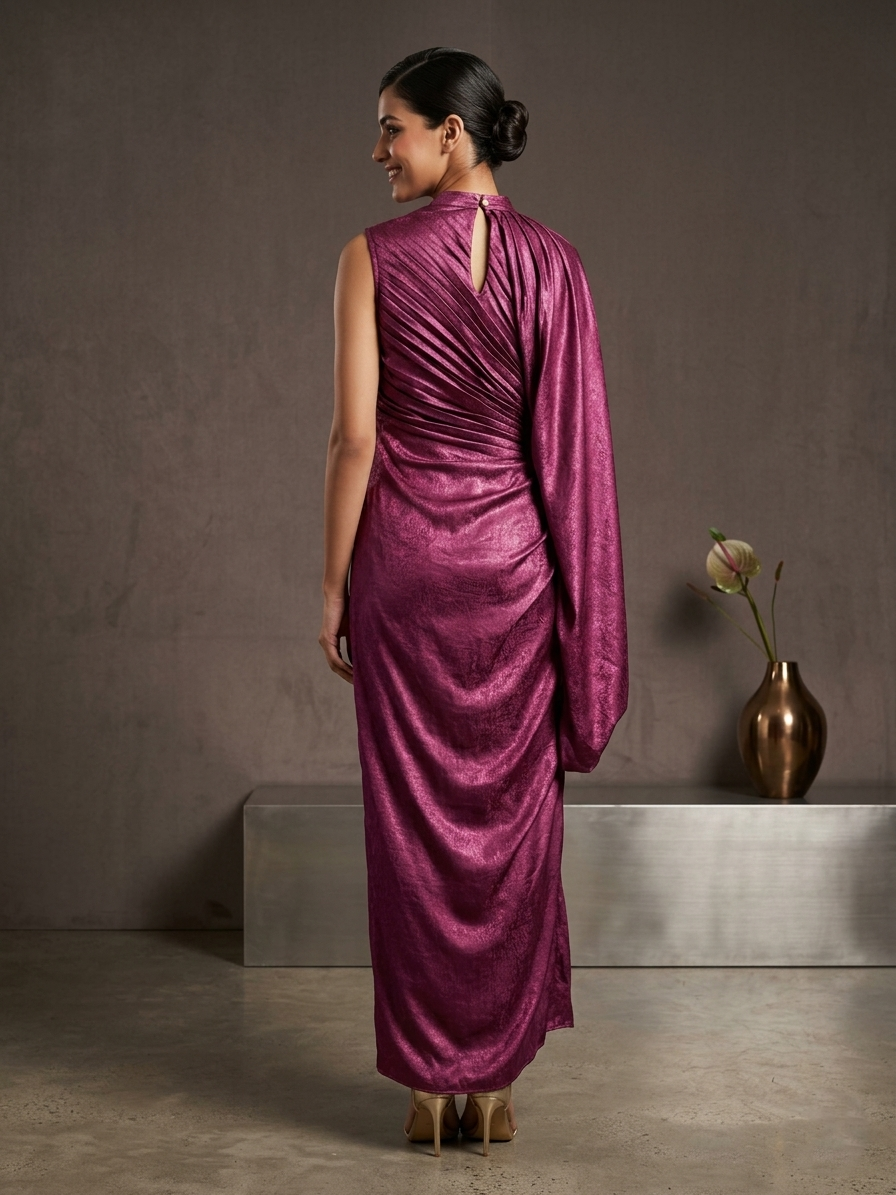 Magenta Shimmer Georgette Drape Gown