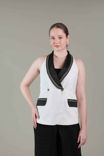 White Black Overlap Top - Sakshi Narula