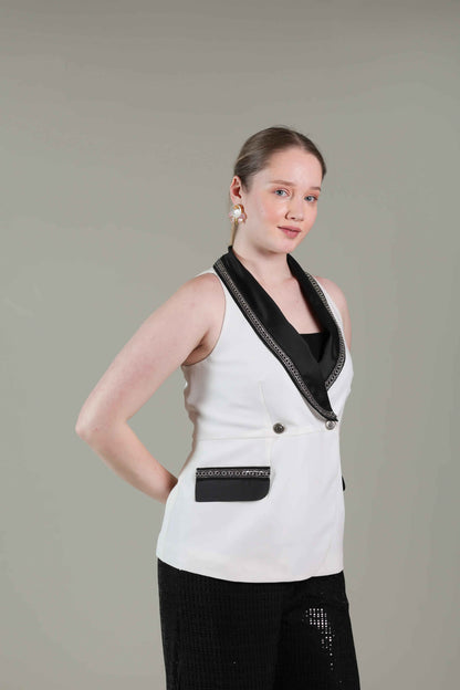 White Black Overlap Top - Sakshi Narula