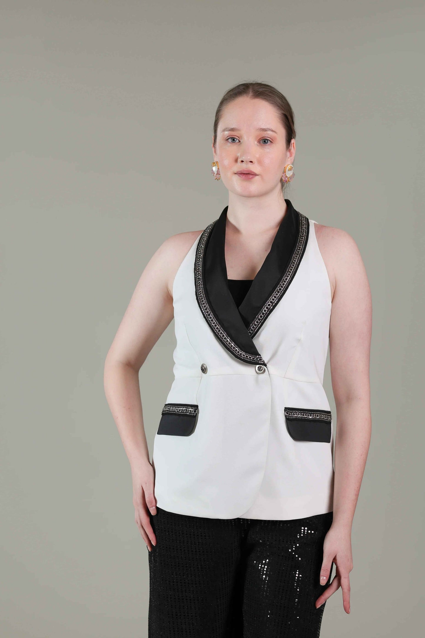 White Black Overlap Top - Sakshi Narula