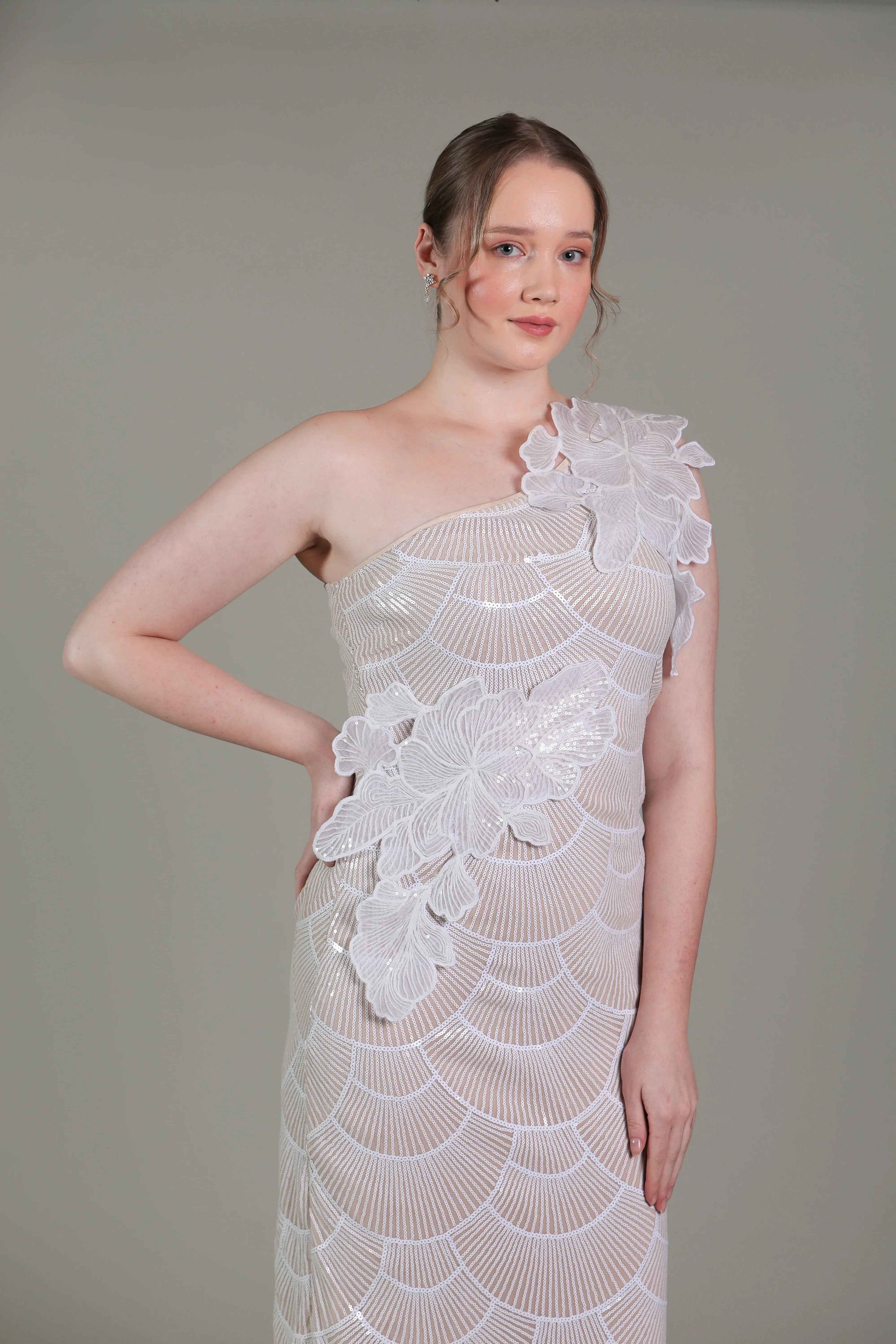 One Shoulder Beige Dress - Sakshi Narula