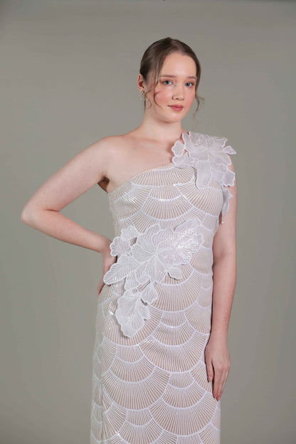 One Shoulder Beige Dress - Sakshi Narula