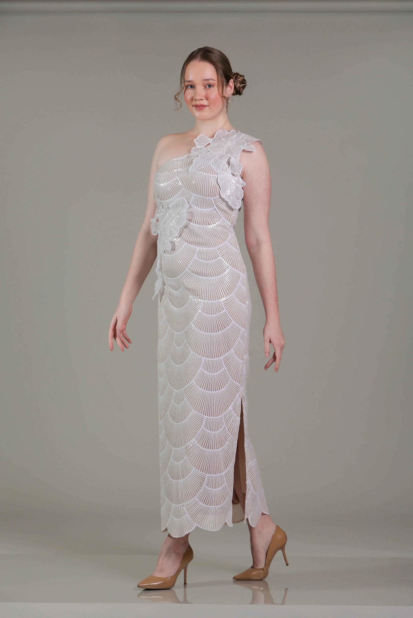 One Shoulder Beige Dress - Sakshi Narula