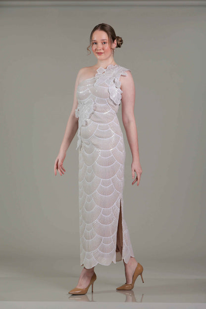 One Shoulder Beige Dress - Sakshi Narula