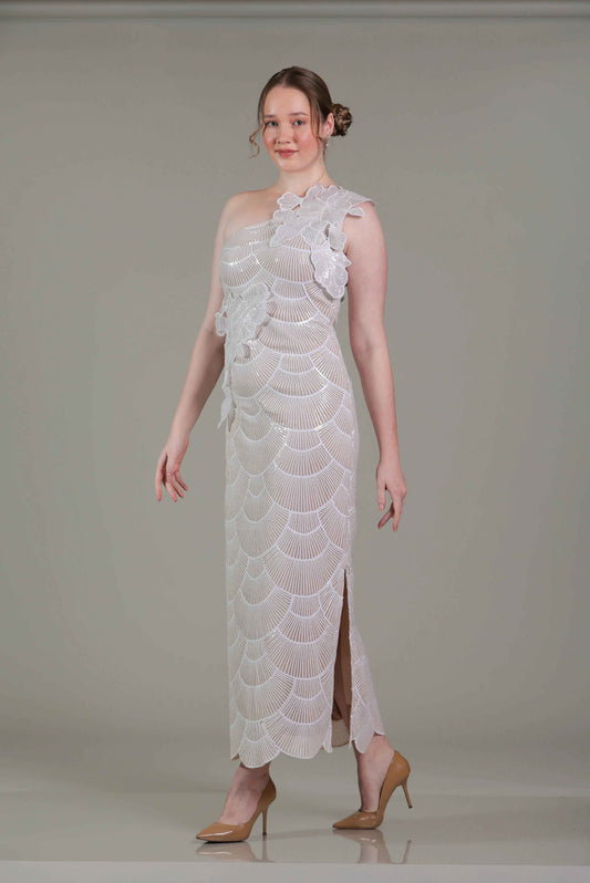 One Shoulder Beige Dress - Sakshi Narula