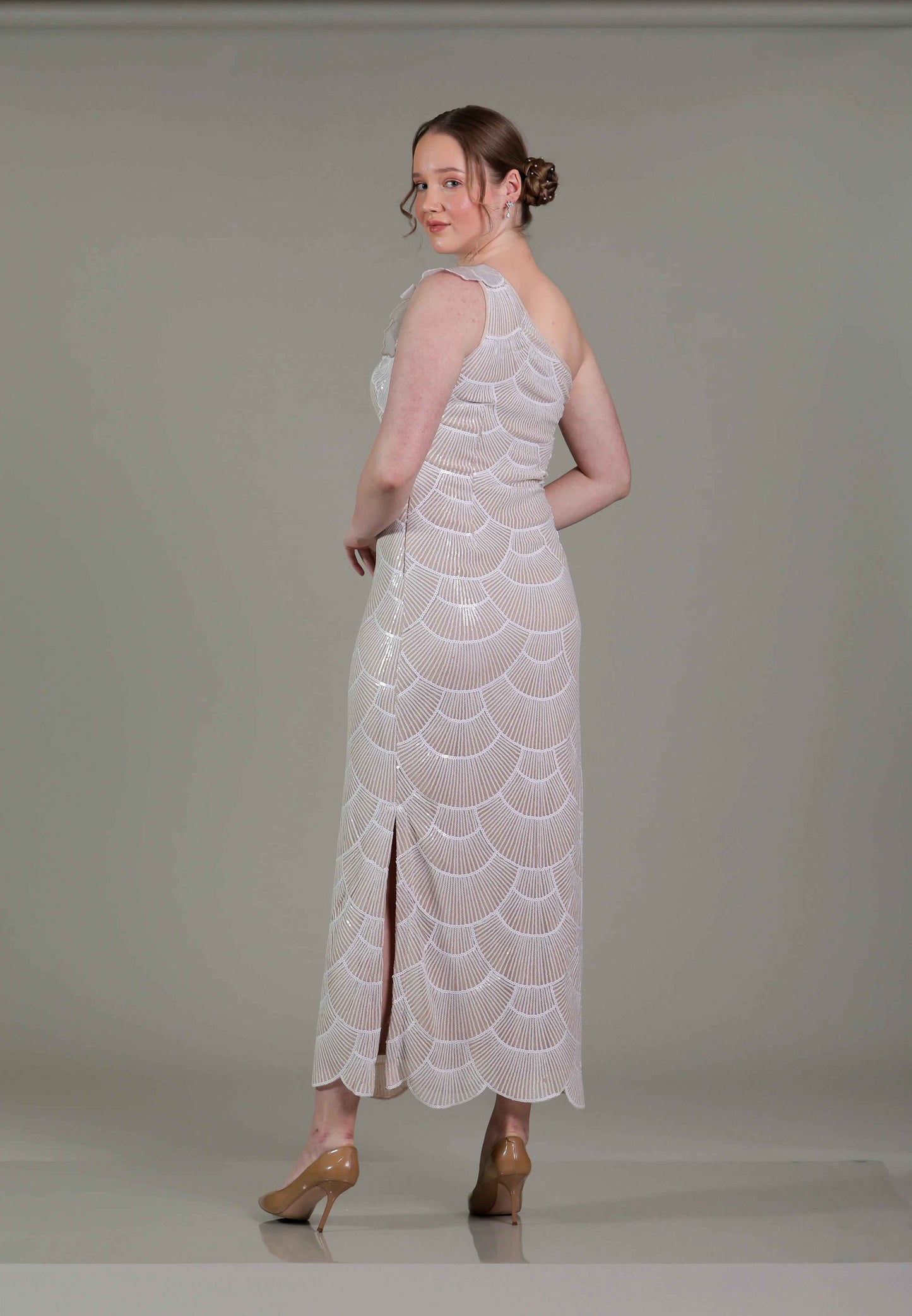 One Shoulder Beige Dress - Sakshi Narula