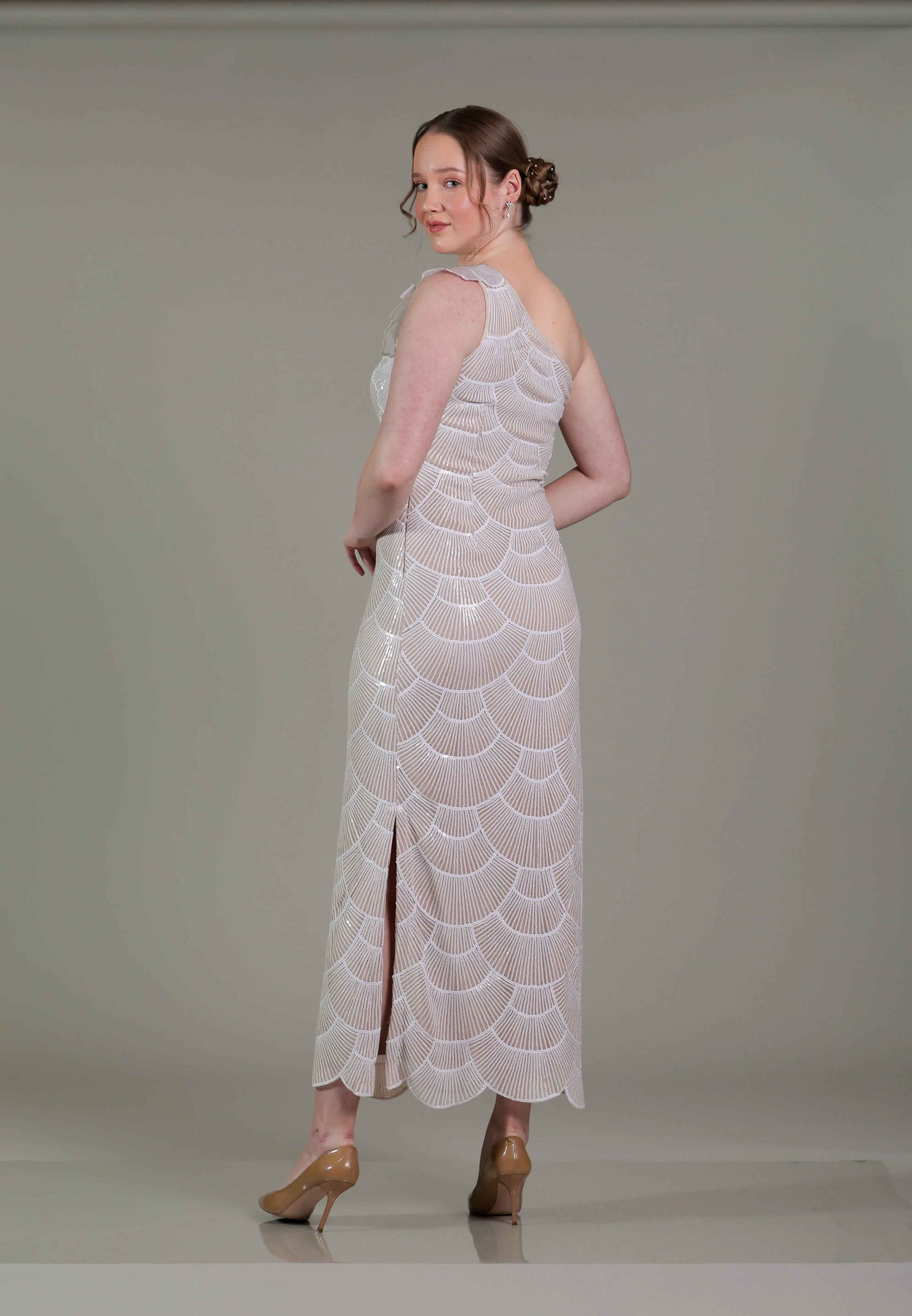 One Shoulder Beige Dress - Sakshi Narula