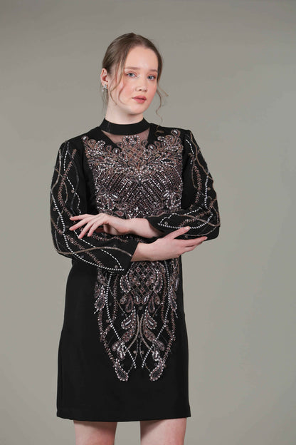 Black Handwork Detailing Dress - Sakshi Narula