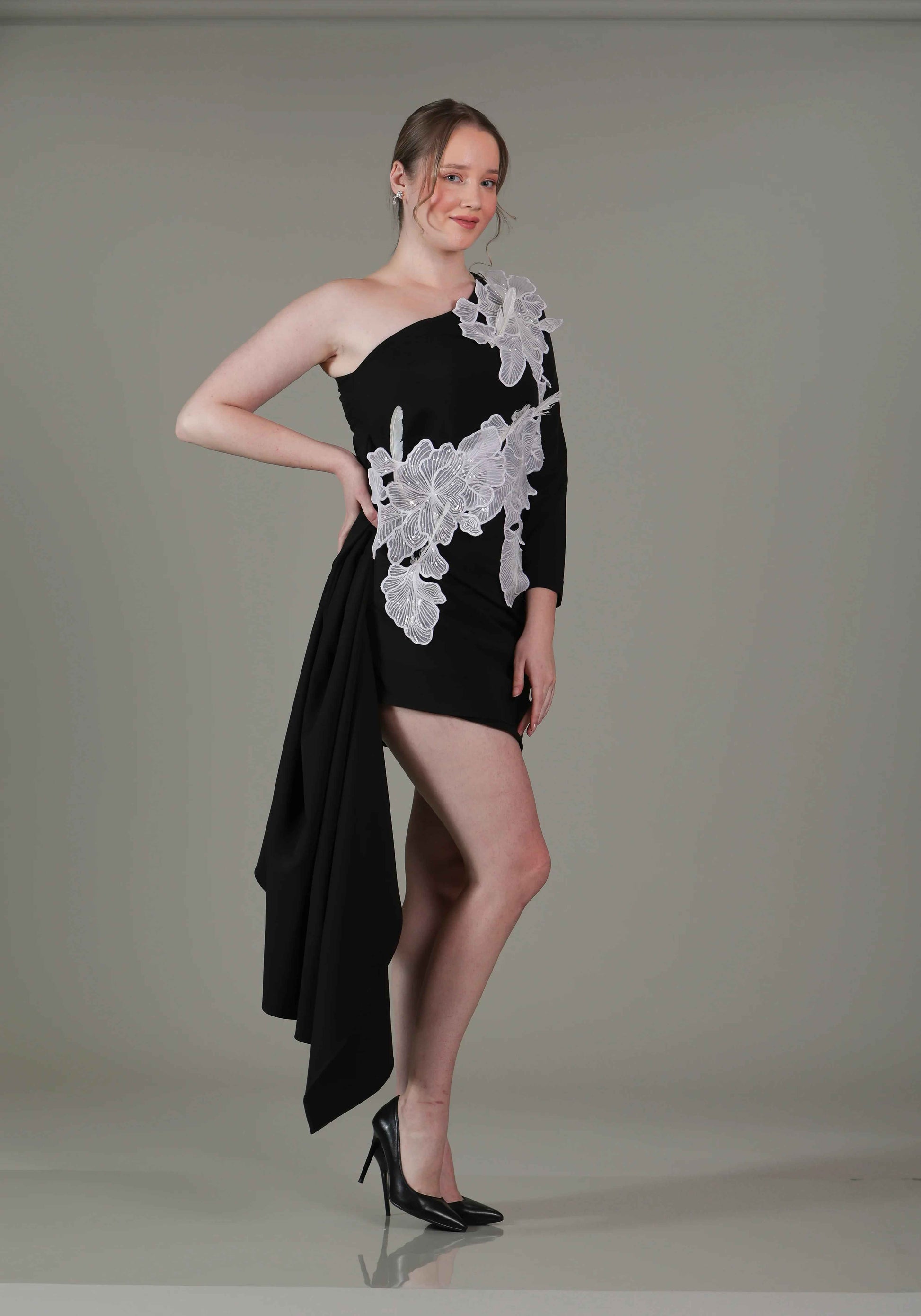 Black One Shoulder Dress - Sakshi Narula