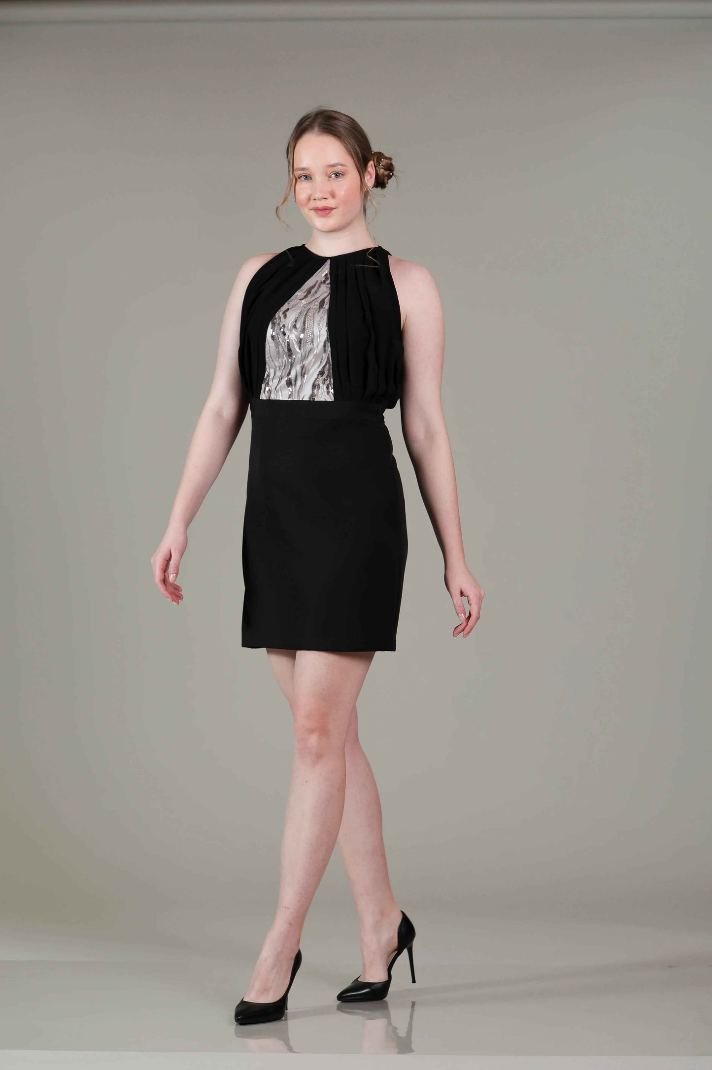 Black Halter Pleated Dress - Sakshi Narula