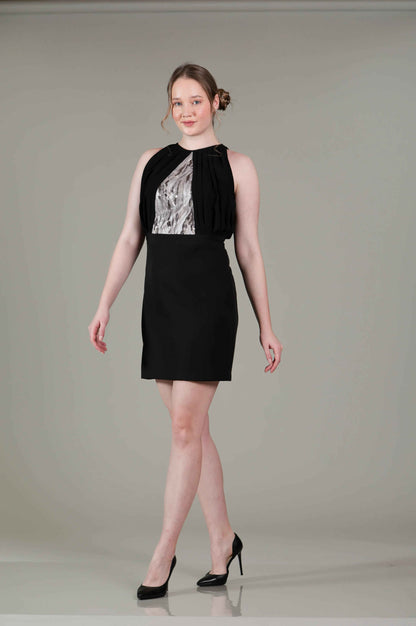 Black Halter Pleated Dress - Sakshi Narula