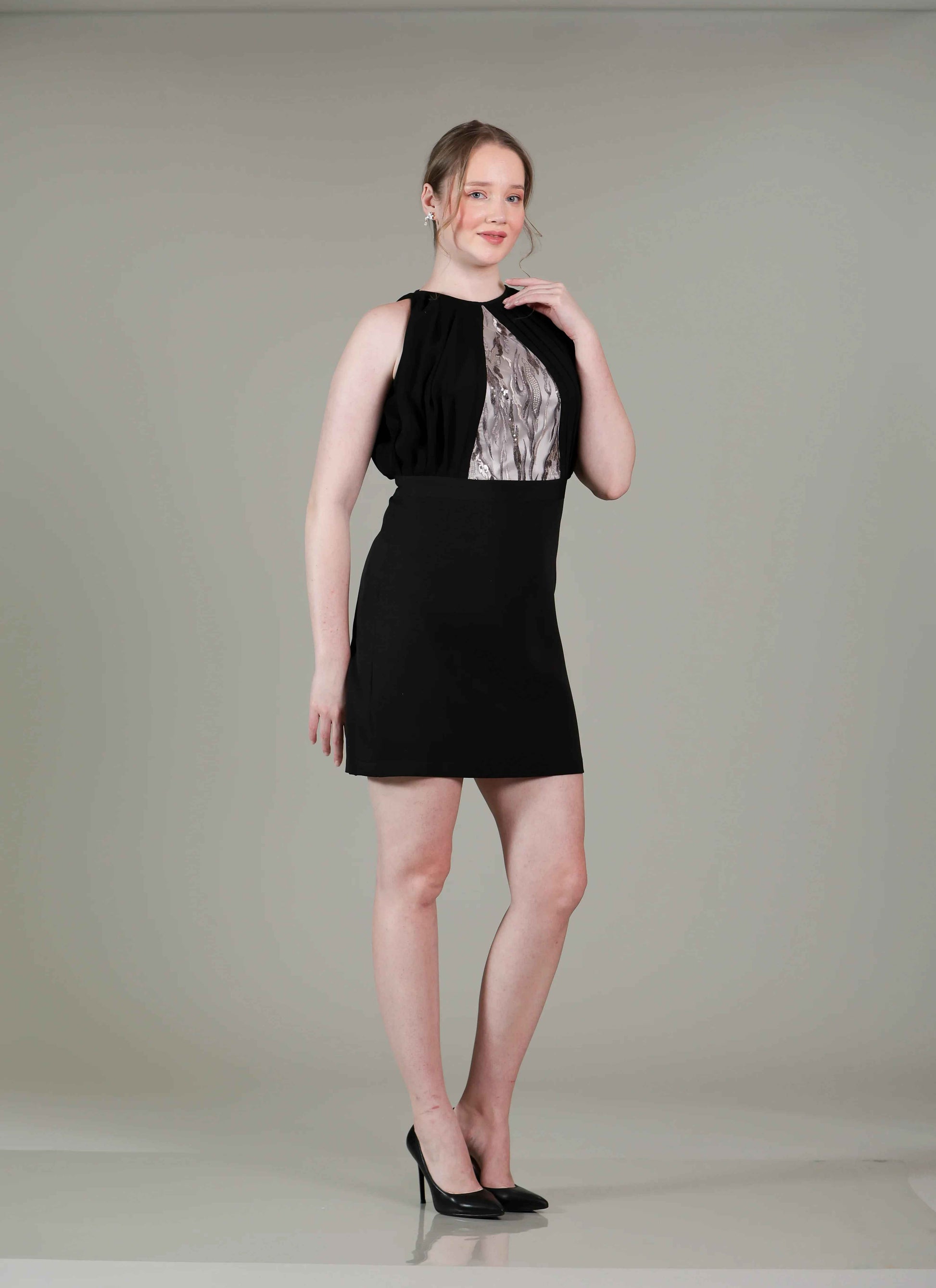 Black Halter Pleated Dress - Sakshi Narula