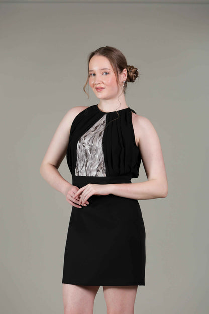 Black Halter Pleated Dress - Sakshi Narula