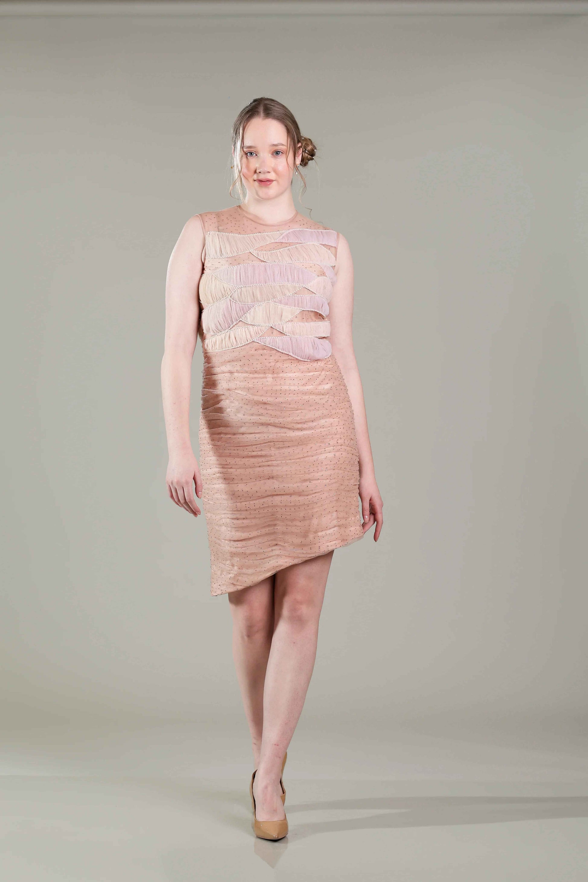 Gold Rhinestone Pleated Dress - Sakshi Narula