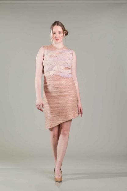 Gold Rhinestone Pleated Dress - Sakshi Narula