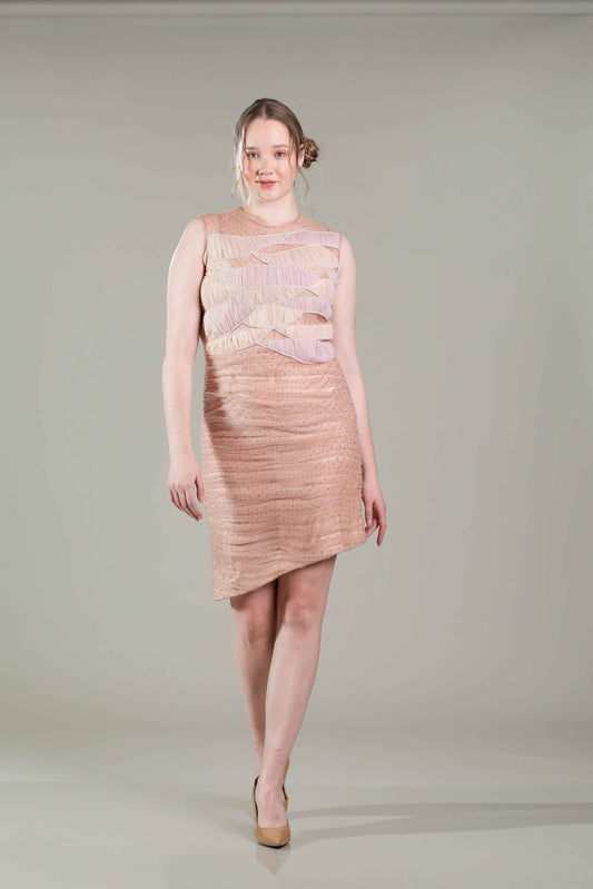 Gold Rhinestone Pleated Dress - Sakshi Narula