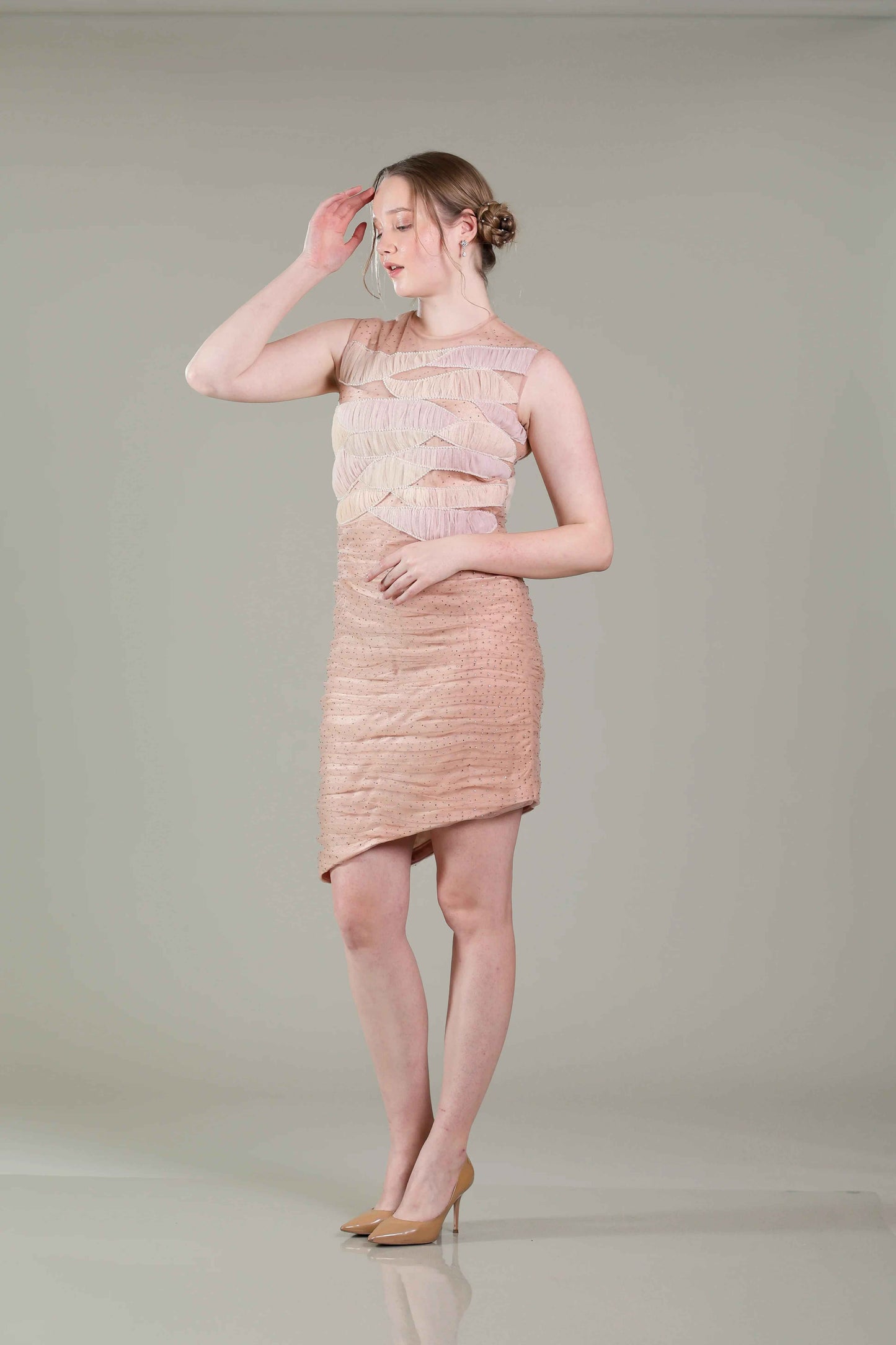 Gold Rhinestone Pleated Dress - Sakshi Narula
