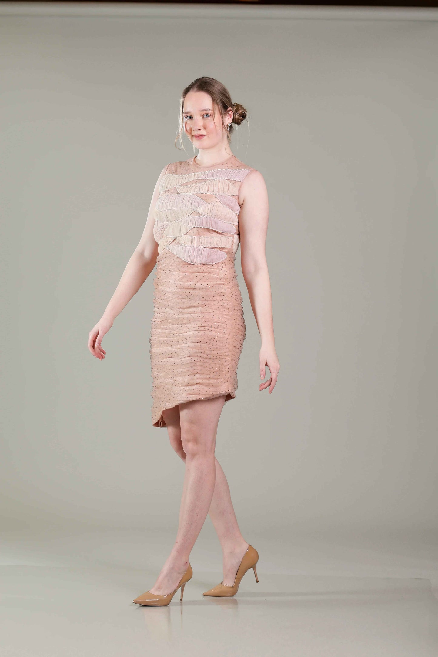 Gold Rhinestone Pleated Dress - Sakshi Narula