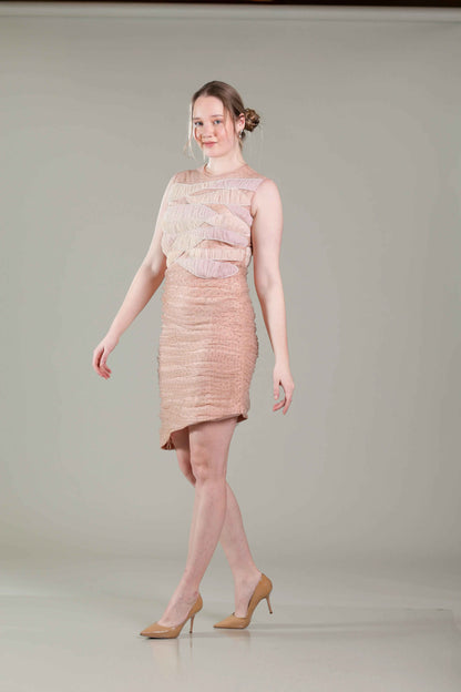 Gold Rhinestone Pleated Dress - Sakshi Narula