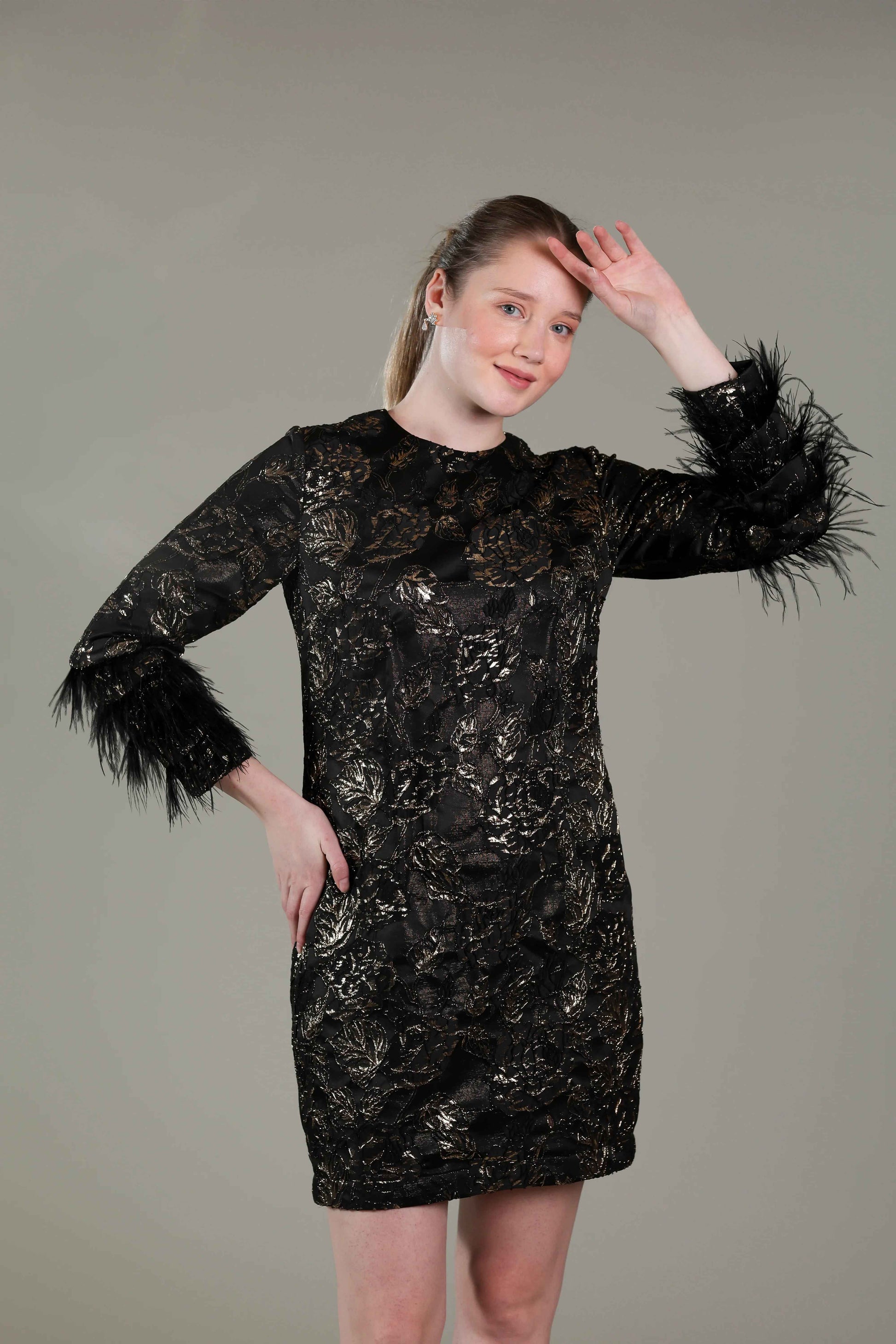 Black Gold Jacquard Dress - Sakshi Narula