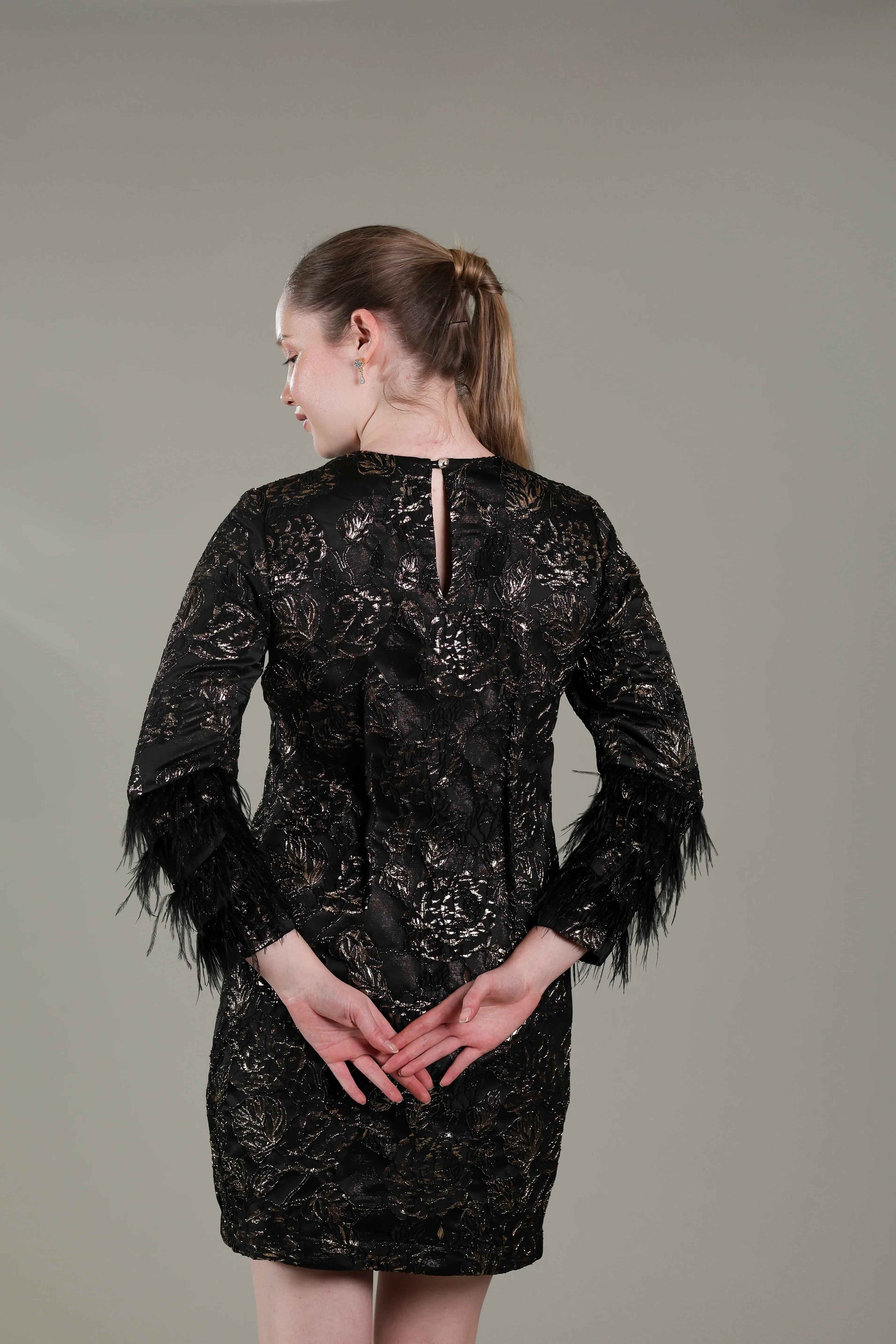 Black Gold Jacquard Dress - Sakshi Narula