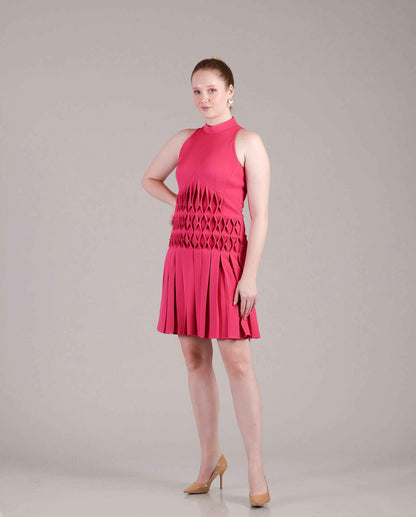 Hot Pink Pleated Dress - Sakshi Narula