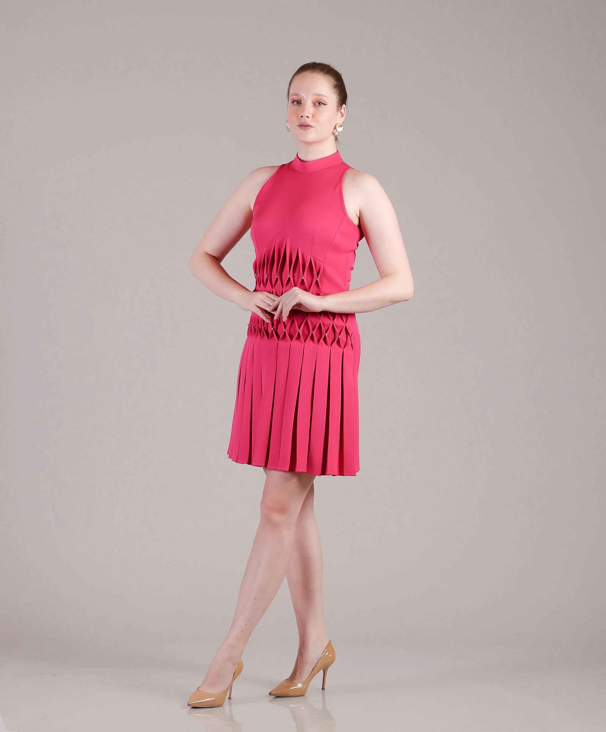 Hot Pink Pleated Dress - Sakshi Narula