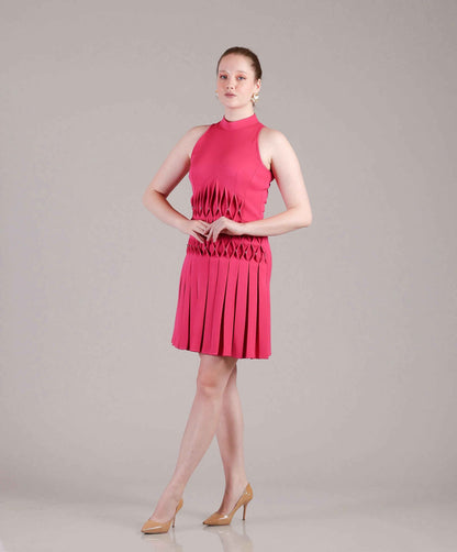 Hot Pink Pleated Dress - Sakshi Narula