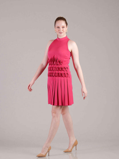 Hot Pink Pleated Dress - Sakshi Narula
