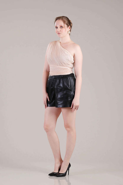 Rose Gold Rhinstone Pleated Top - Sakshi Narula