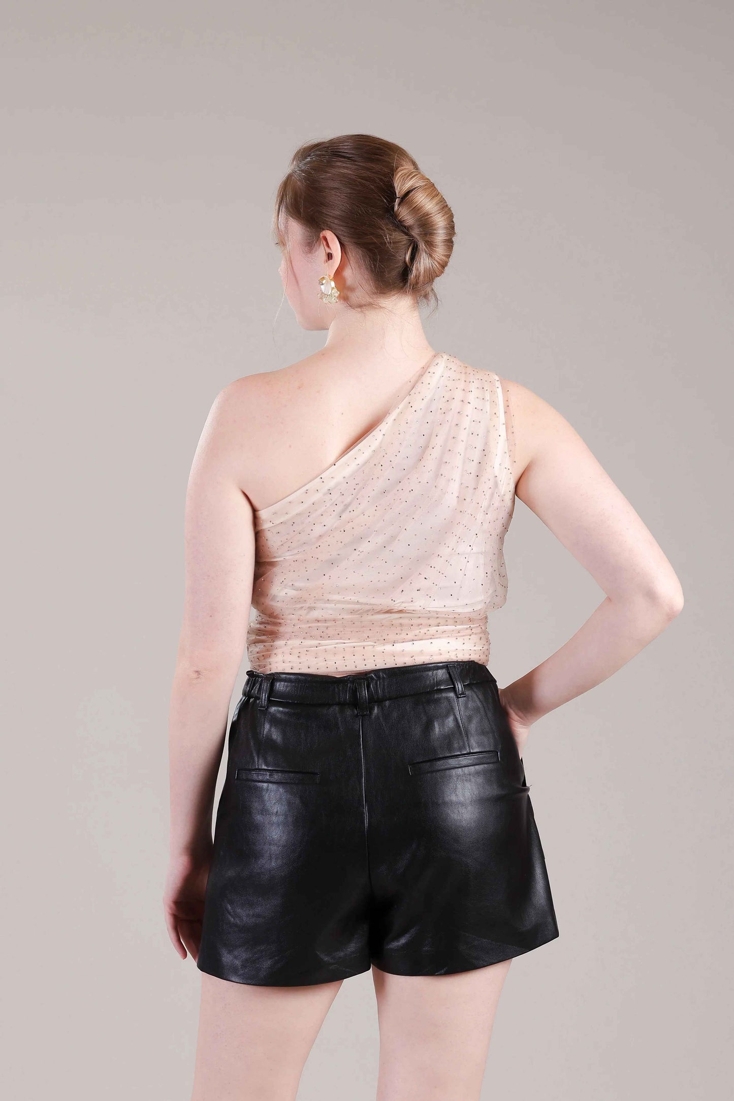 Rose Gold Rhinstone Pleated Top - Sakshi Narula