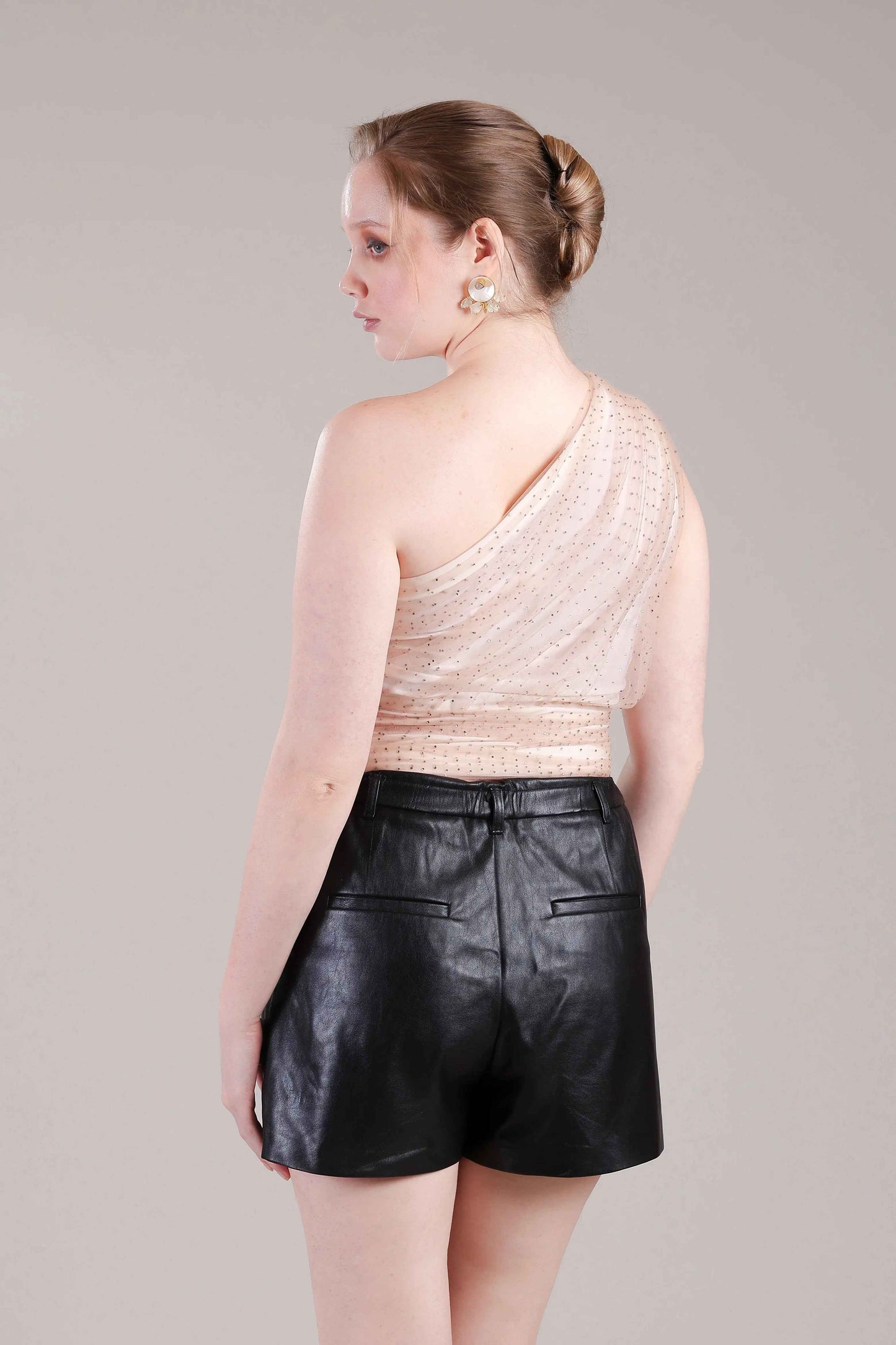 Rose Gold Rhinstone Pleated Top - Sakshi Narula