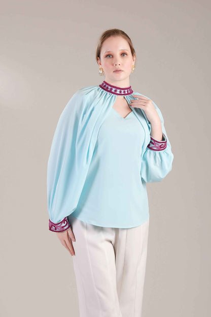Cyan Blue Drape Top - Sakshi Narula