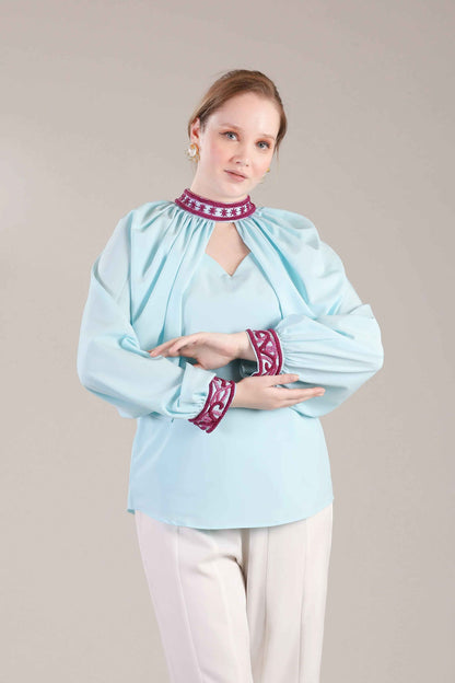 Cyan Blue Drape Top - Sakshi Narula