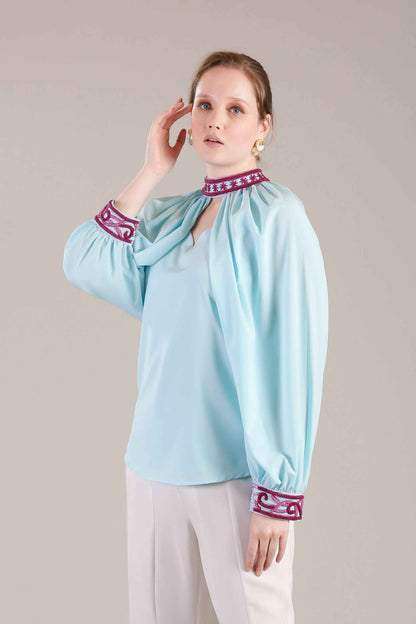 Cyan Blue Drape Top - Sakshi Narula
