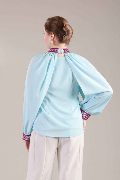 Cyan Blue Drape Top - Sakshi Narula