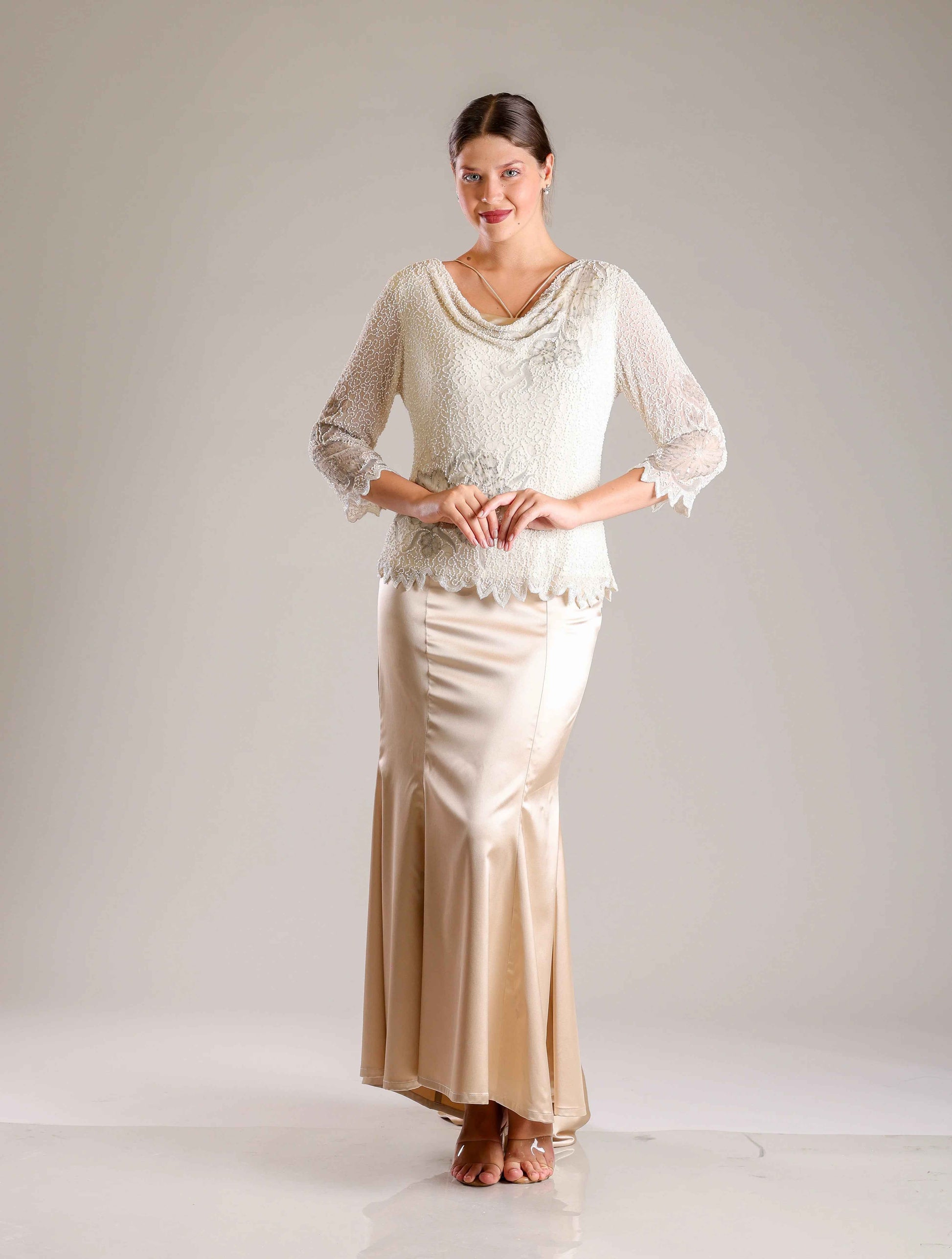 Cream Top & Gold Gown - Sakshi Narula